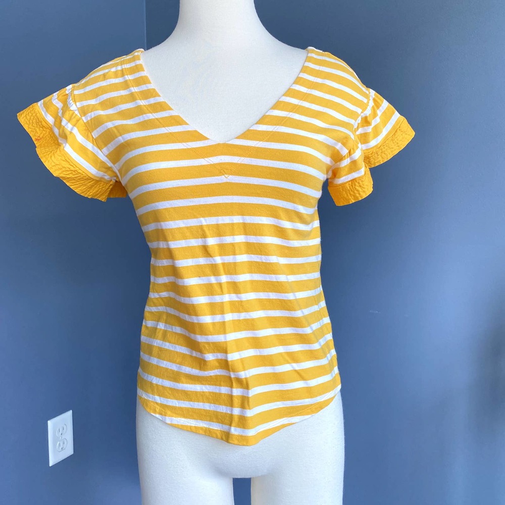 Yellow striped tee w/ ruffle sleeves
